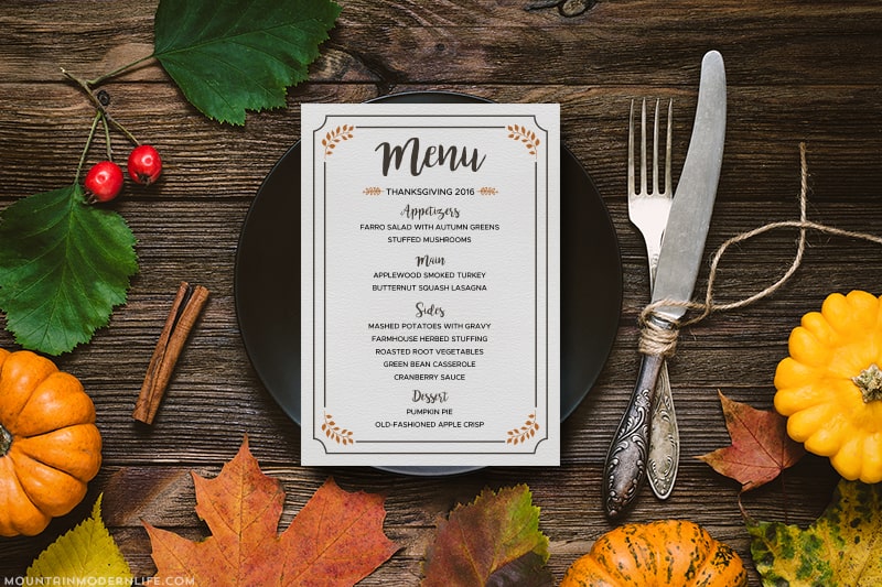 FREE Printable Thanksgiving Menu | MountainModernLife.com