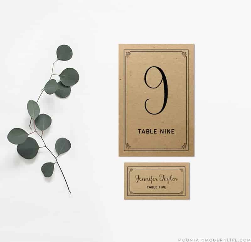 table numbers and place cards