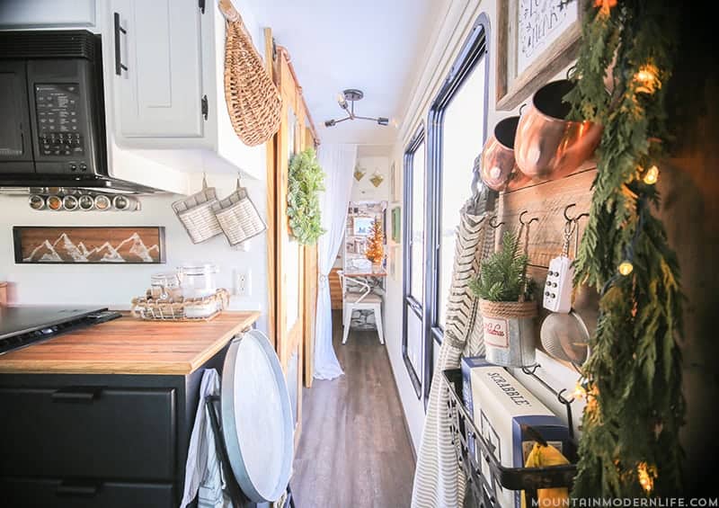 RV Christmas Home Tour - Come see how we decorated our tiny home on wheels for the holidays! MountainModernLife.com