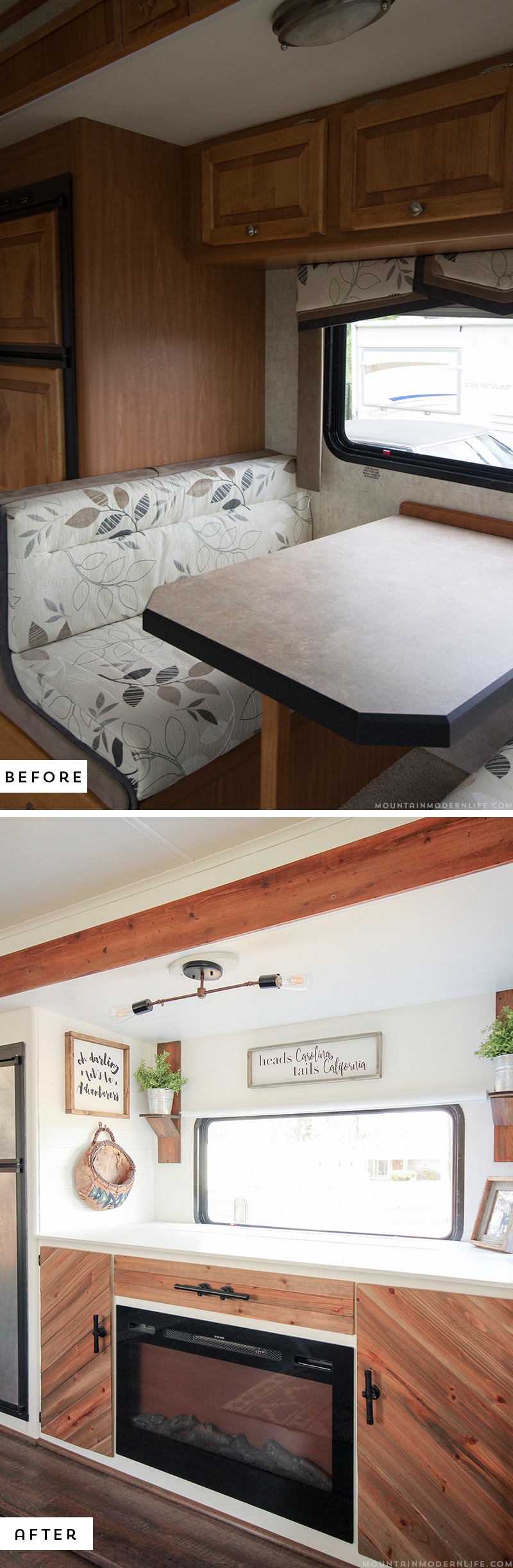 replaced-rv-dinette-booth-before-after-mountainmodernlife.com Could you live in less than 300 square feet? See how this outdated motorhome was completely transformed into a rustic modern RV! MountainModernLife.com