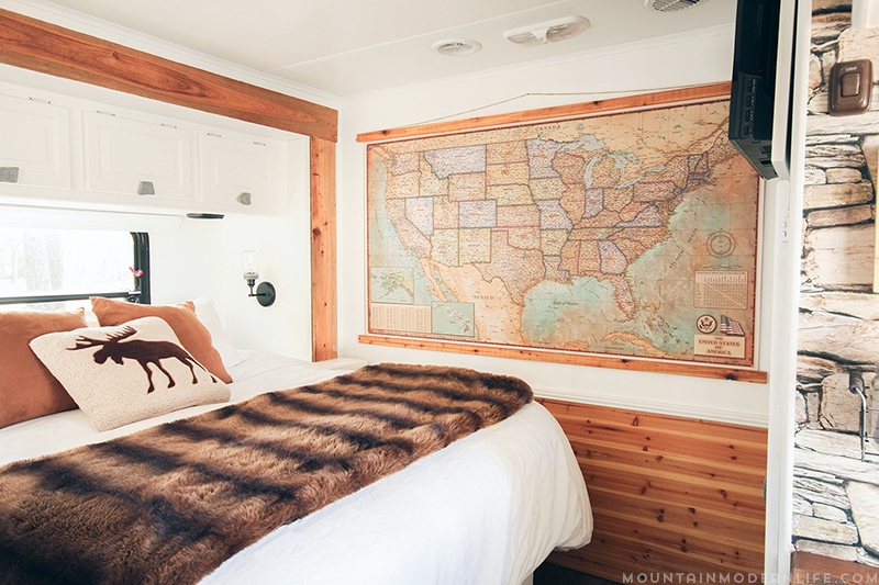 vintage style map hanging in RV