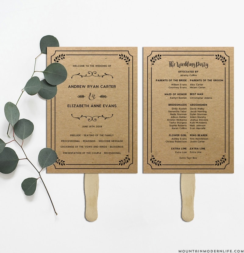 Printable Rustic Diy Wedding Program Fan Mountainmodernlife Com