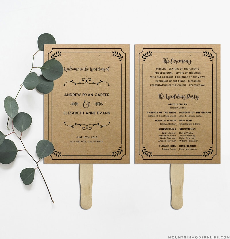 Printable Rustic Diy Wedding Program Fan Mountainmodernlife Com