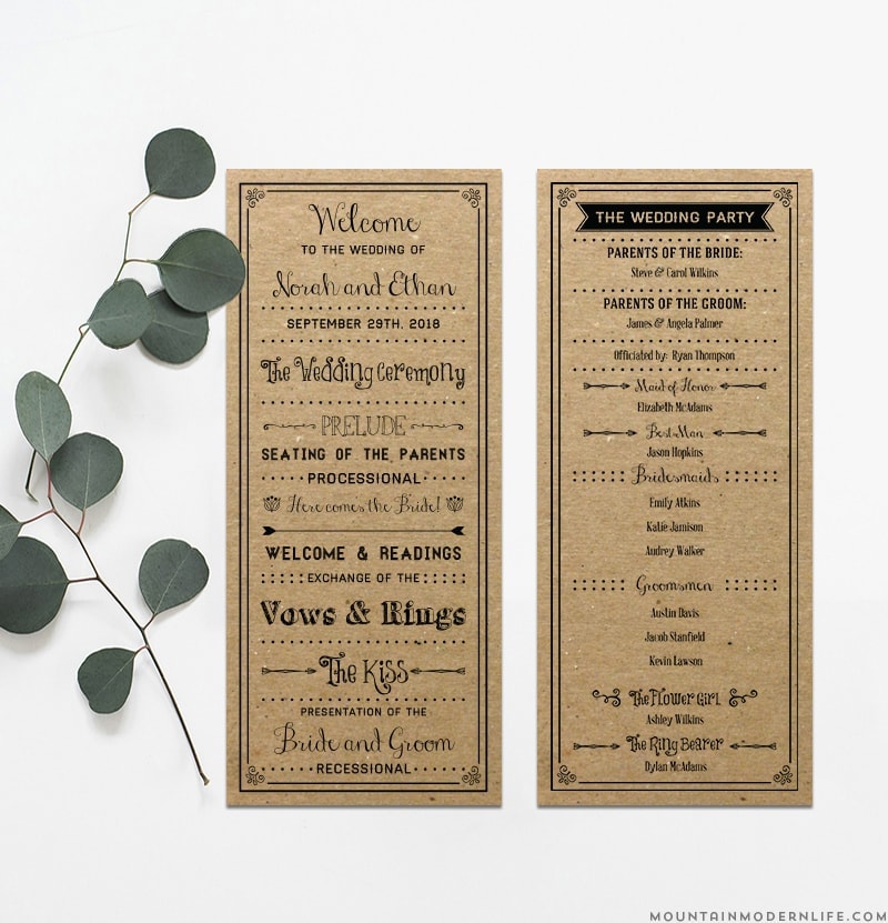 Printable Rustic Diy Wedding Program Mountainmodernlife Com