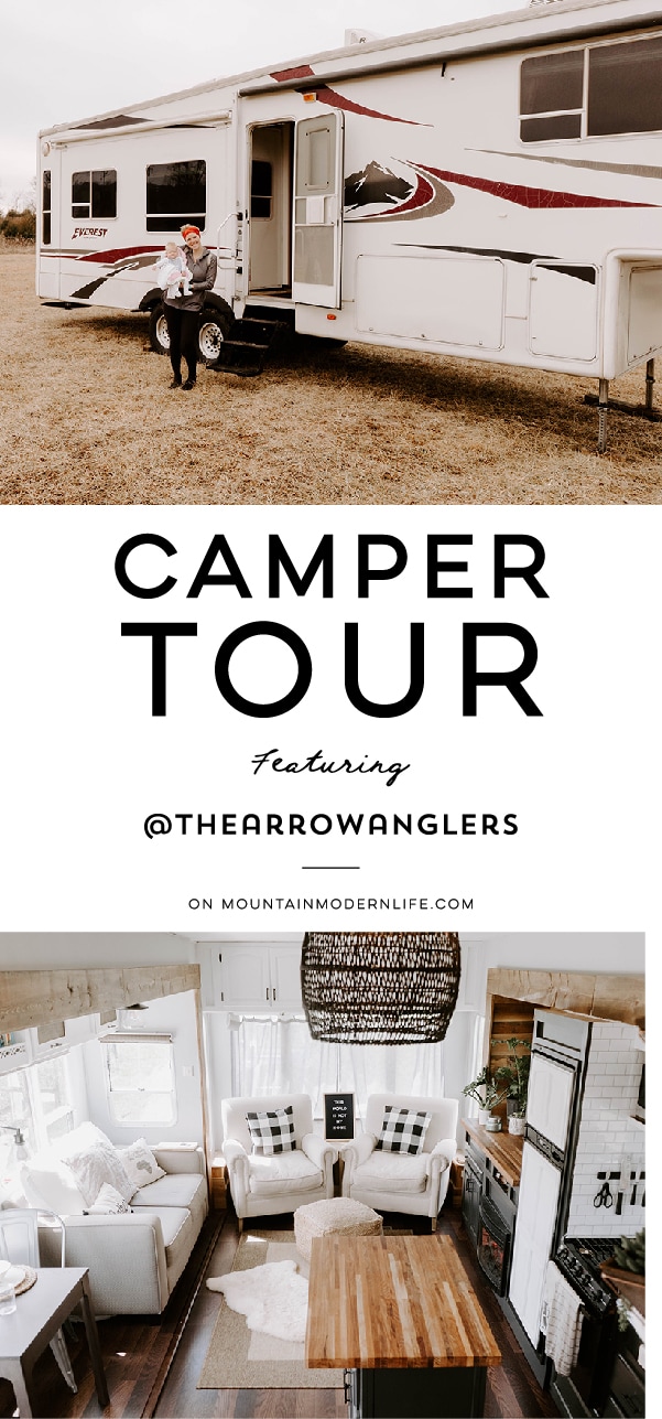 Tour this modern farmhouse-inspired fifth wheel from The Arrow Anglers over at MountainModernLife.com!