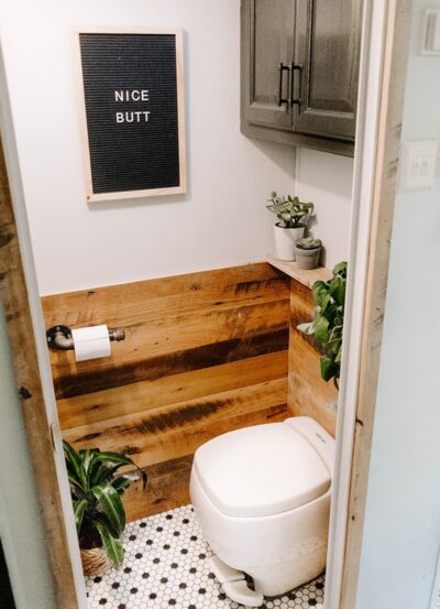 rustic camper bathroom