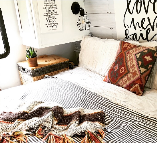 (Camper) Design Vibes Featuring ThoseByrneGirls: See how a family of 6 travels in this bohemian-inspired Camper! MountainModernLife.com
