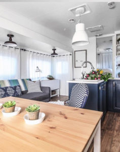 Camper Tour: See how @RVFixerUpper transforms drab 5th wheels into stylish tiny homes! MountainModernLife.com #rvrenovation #campertour