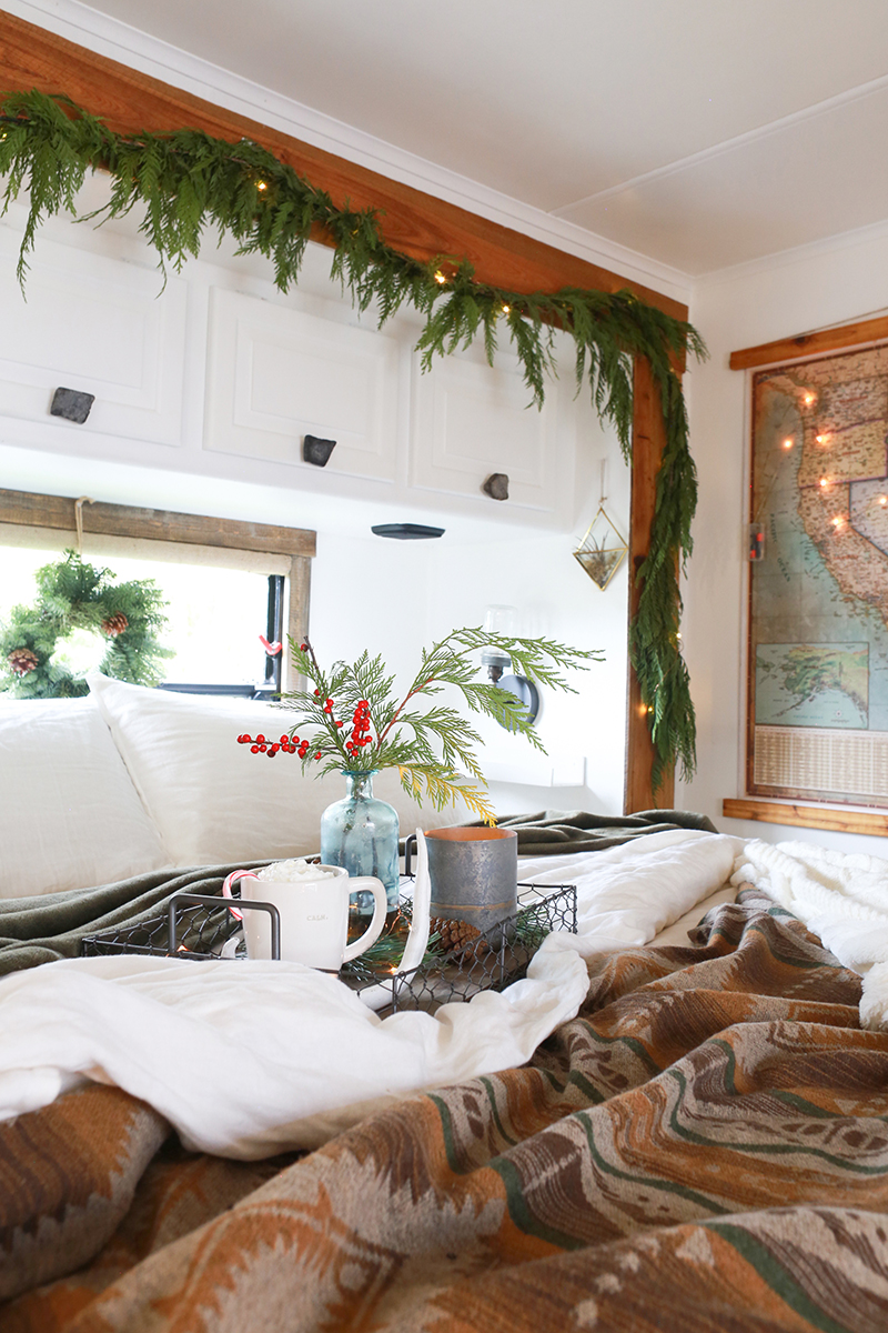 Christmas decor in RV bedroom