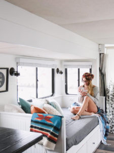 Tour this boho-inspired RV renovated for a family of 4 that's currently for sale! Photos from @CaitiJackson #campervibes #RVreno
