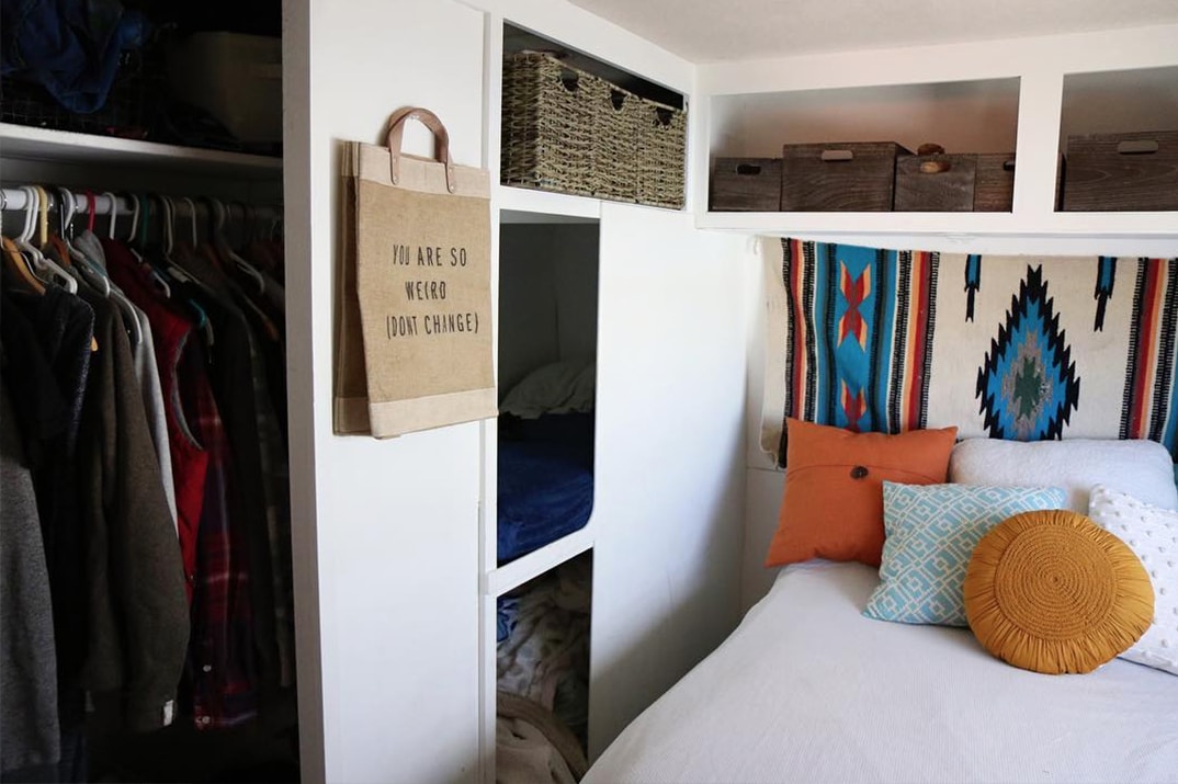 Tour this RV renovated for a family of 4 from @CaitiJackson! Featured on MountainModernLife.com