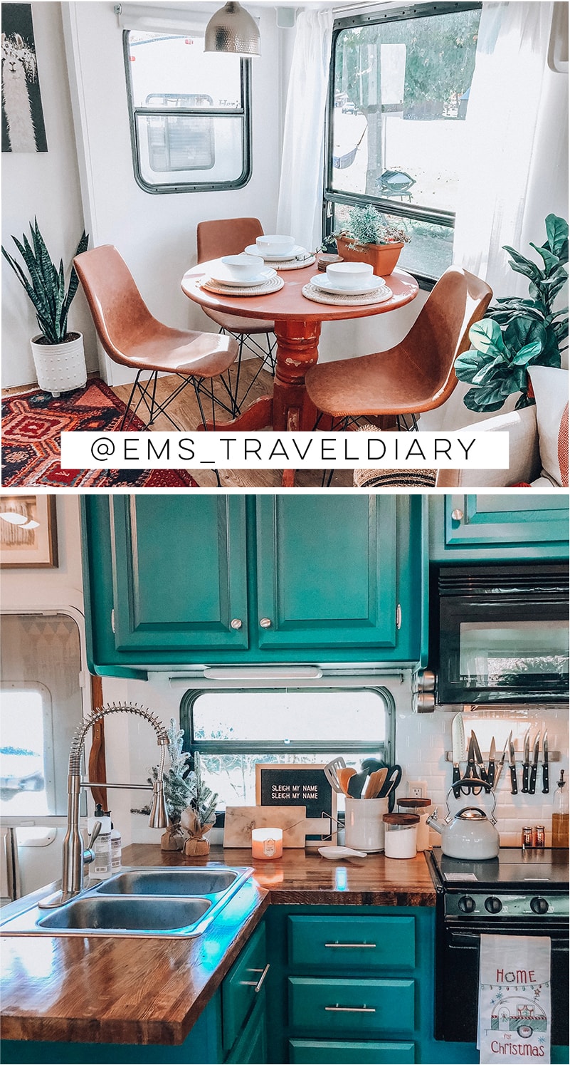 See how a passion for international travel influenced the interior design of this camper renovation! / Photos by @ems_traveldiary / Featured on MountainModernLife.com #camperrenovation