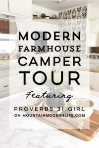 Tour this budget-friendly farmhouse camper that was transformed for $500 by Proverbs31Girl! Featured on MountainModernLife.com
