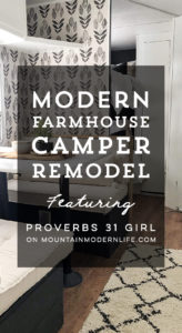 Tour this budget-friendly farmhouse camper that was transformed for $500 by Proverbs31Girl! Featured on MountainModernLife.com