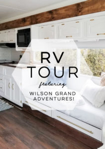 Tour this remodeled RV filled with lots of white, shiplap, and warm wood tones from @WilsonGrandAdventures! Featured on MountainModernLife.com