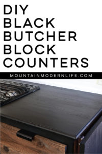 Considering adding black kitchen countertops to your home? Come see how we updated butcher block countertops for a rustic modern vibe in our RV. MountainModernLife.com