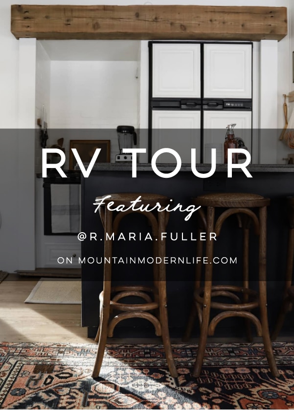 Tour this modern RV with old world charm from @r.maria.fuller that has wood beams that will make you swoon! See the before and after on MountainModernLife.com