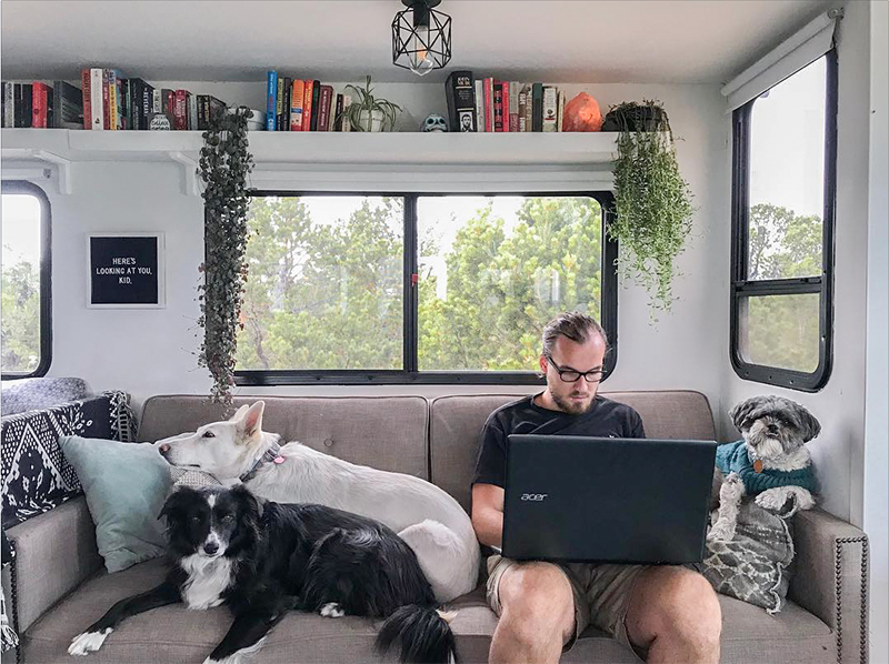 This RV has been transformed into an off-grid tiny home on wheels (and it's for sale!) Photos from @LifeAmongPines - view the tour on MountainModernLife.com