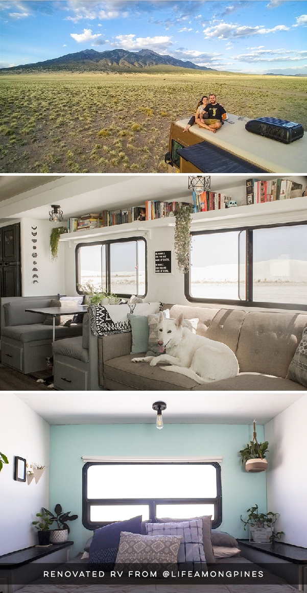 This RV has been transformed into an off-grid tiny home on wheels (and it's for sale!) Photos from @LifeAmongPines - view the tour on MountainModernLife.com
