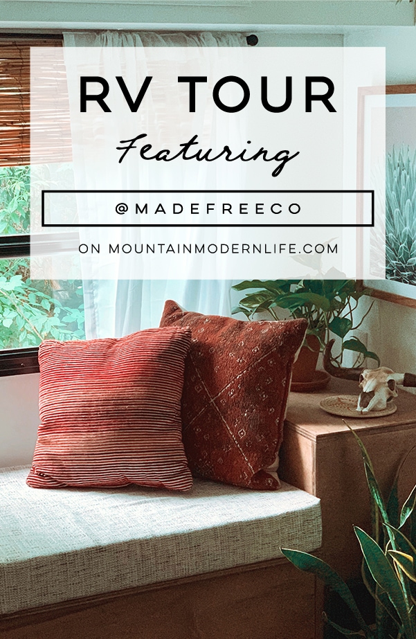 The muted earth tones in this eclectic camper will have you dreaming of the desert | Featuring @madefreeco on MountainModernLife.com