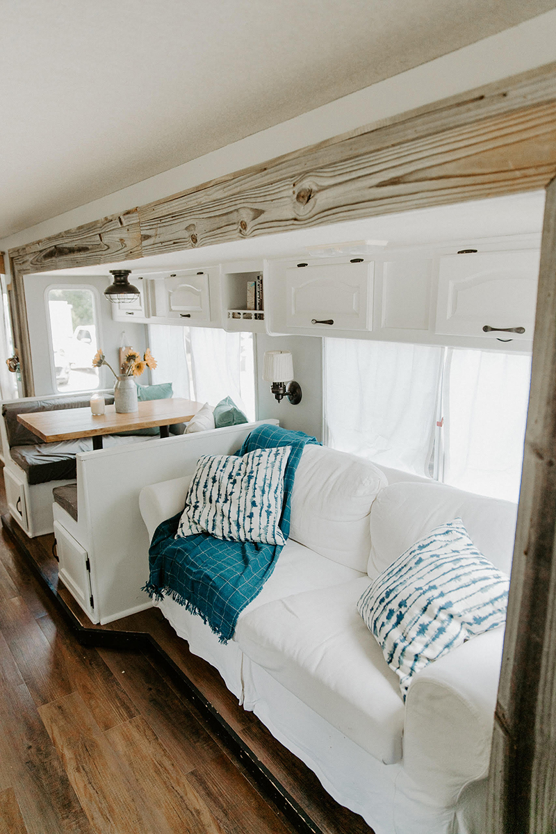 This outdated motorhome was transformed into a bright and beautiful home on wheels