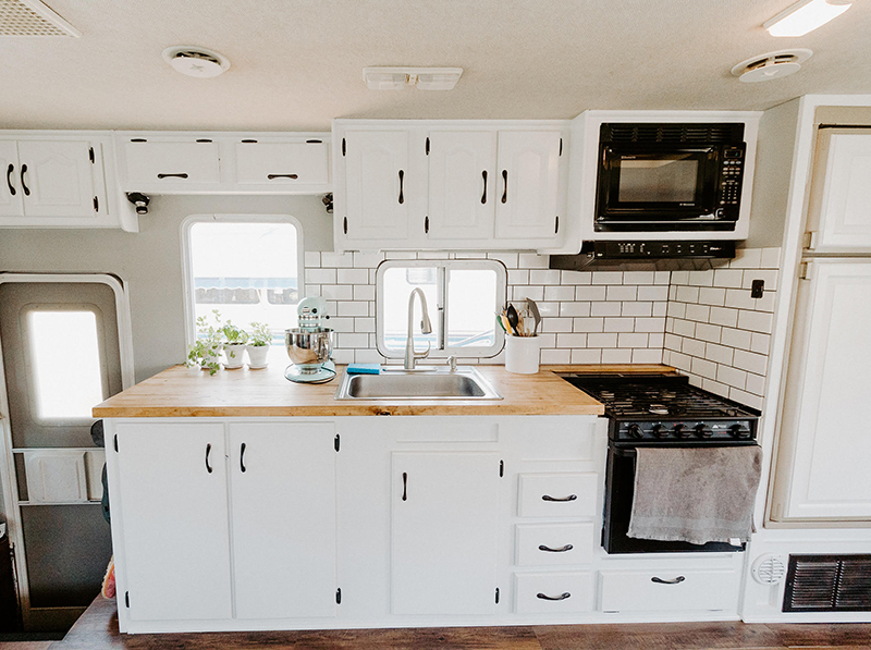 This outdated motorhome was transformed into a bright and beautiful home on wheels