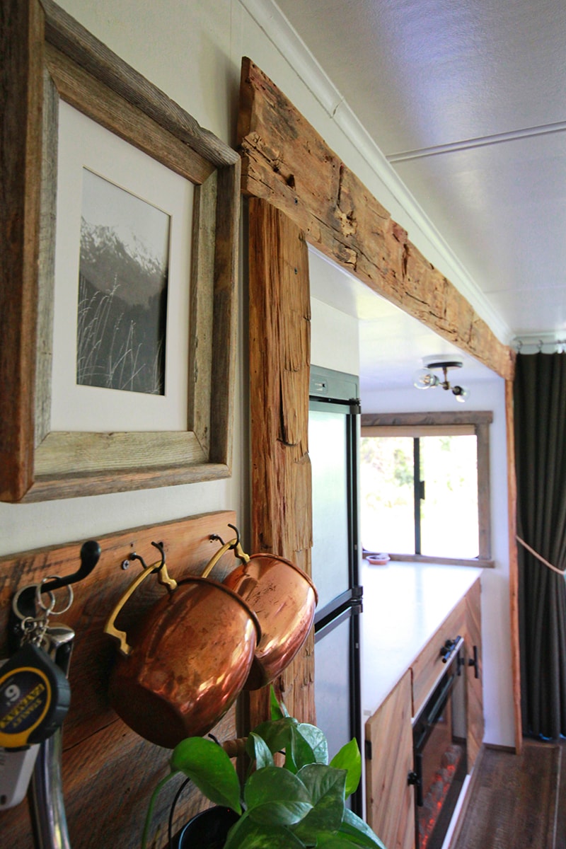 using reclaimed rough-hewn barnwood inside RV