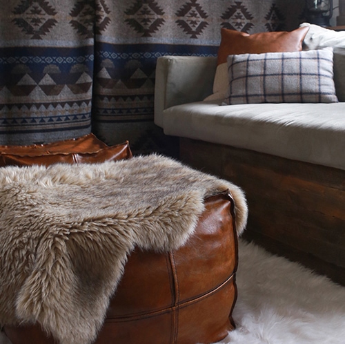 How to darken faux leather poufs