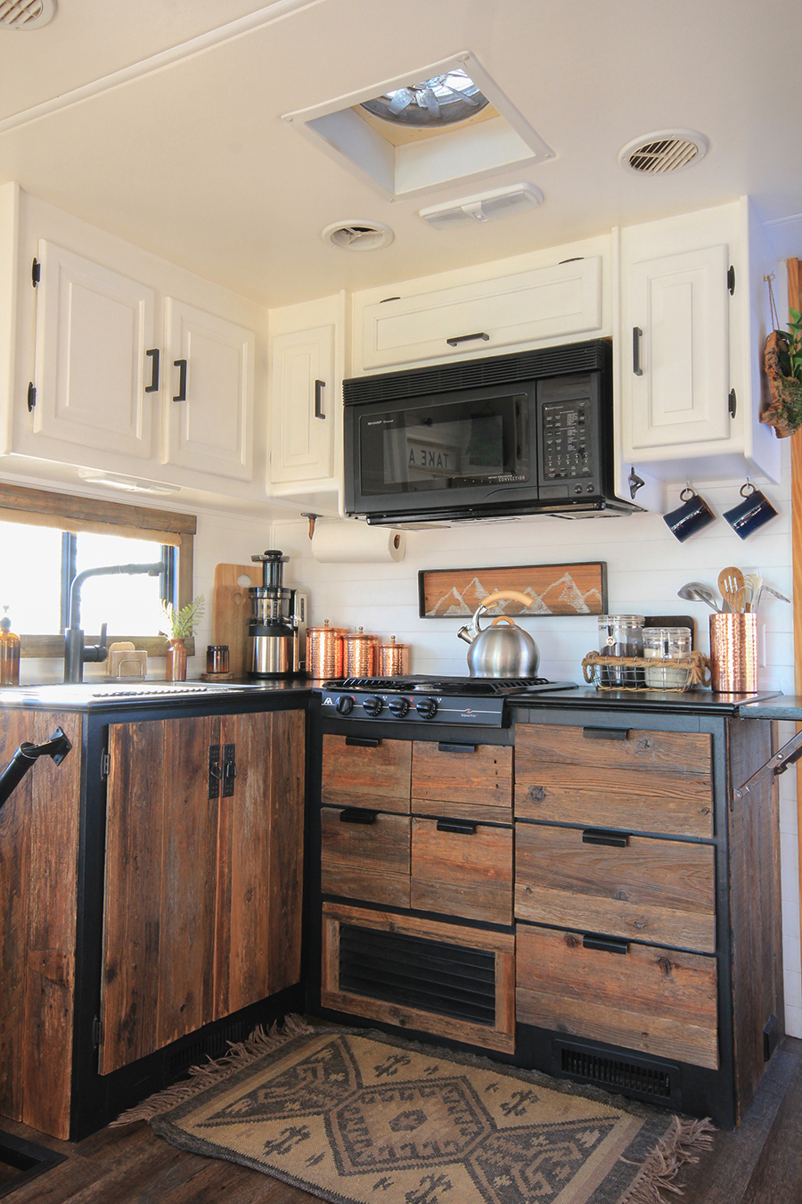 Small Kitchen With Reclaimed Cabinets Inside Rv Mountainmodernlife.com 900 