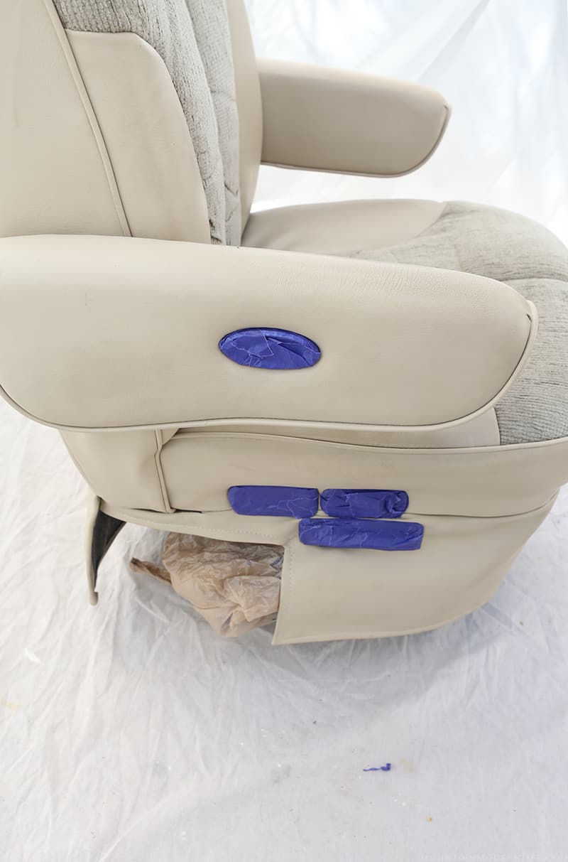 Thinking about painting vinyl or simulated leather furniture? Before you do be sure to check out this post with tips for painting an upholstered chair with a paint sprayer and see if painting our RV captain's chairs was worth it | MountainModernLife.com