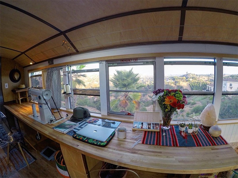 Sewing Studio inside bus conversion