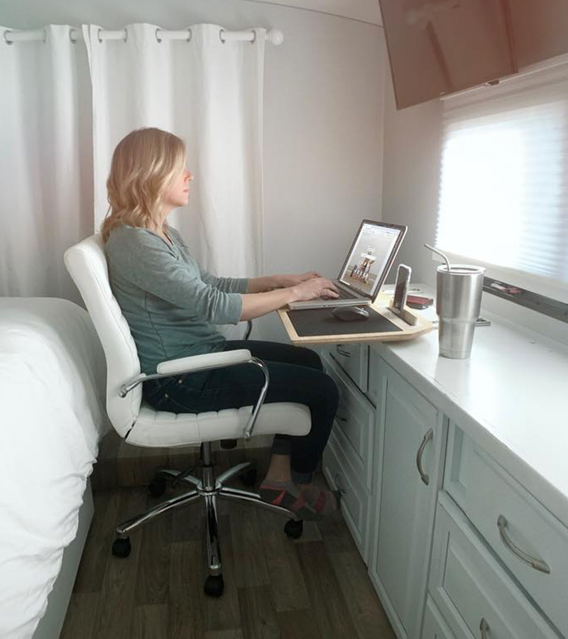 Desk on drawer slides in RV