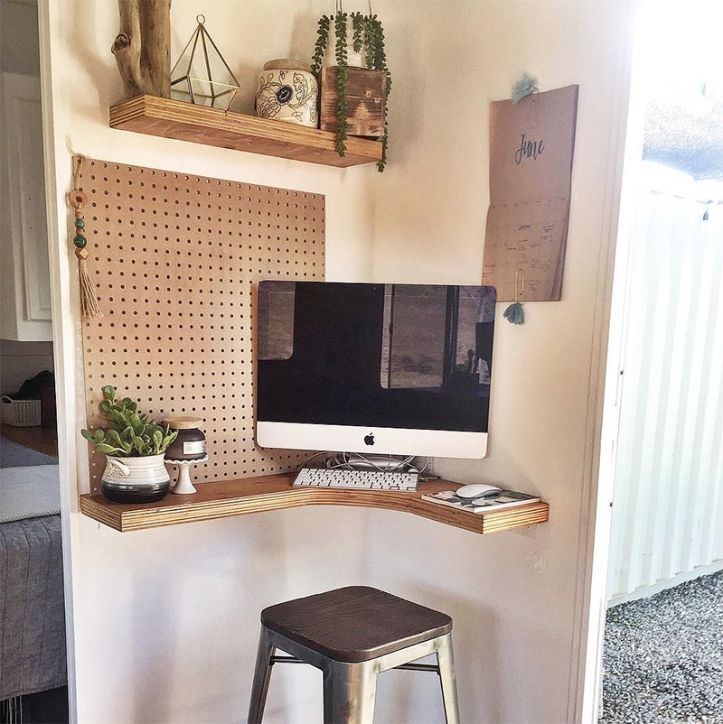 corner mobile desk in travel trailer