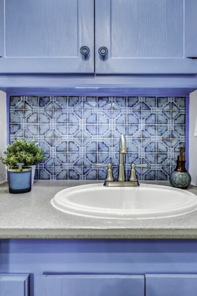 modern blue rv bathroom