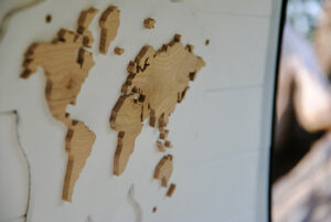 wood map close up inside van