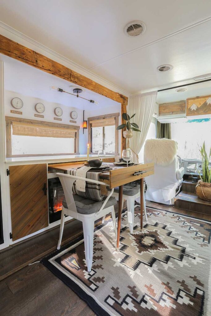 RV dining table pulled out