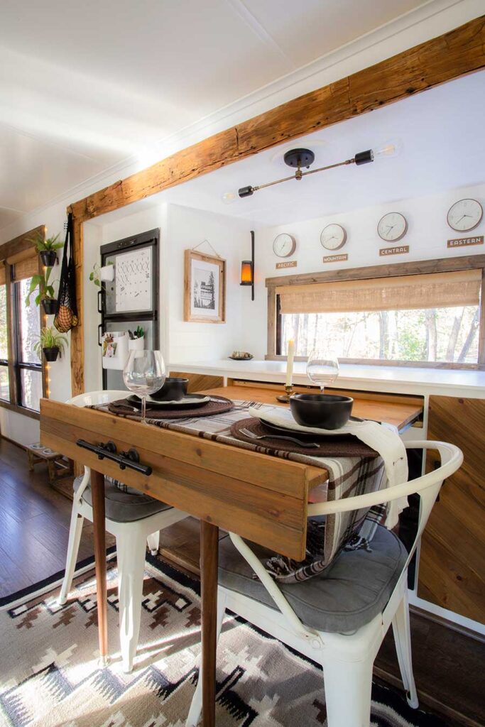 RV dining table pulled out