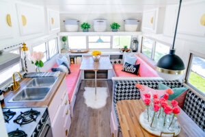 colorful vintage camper remodel