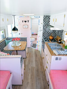 pink vintage camper interior