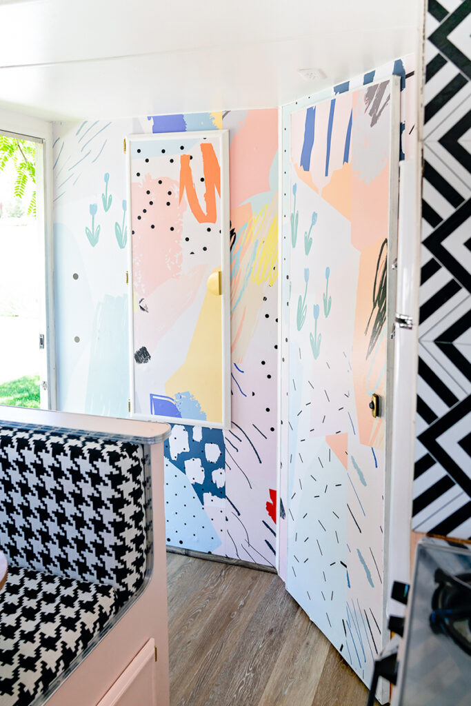 camper remodel with pop wallpaper mural