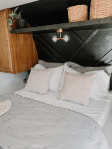 renovated travel trailer bedroom