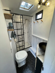 camper bathroom remodel with DIY epoxy shower