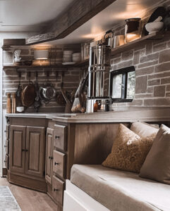 earthy motorhome kitchen