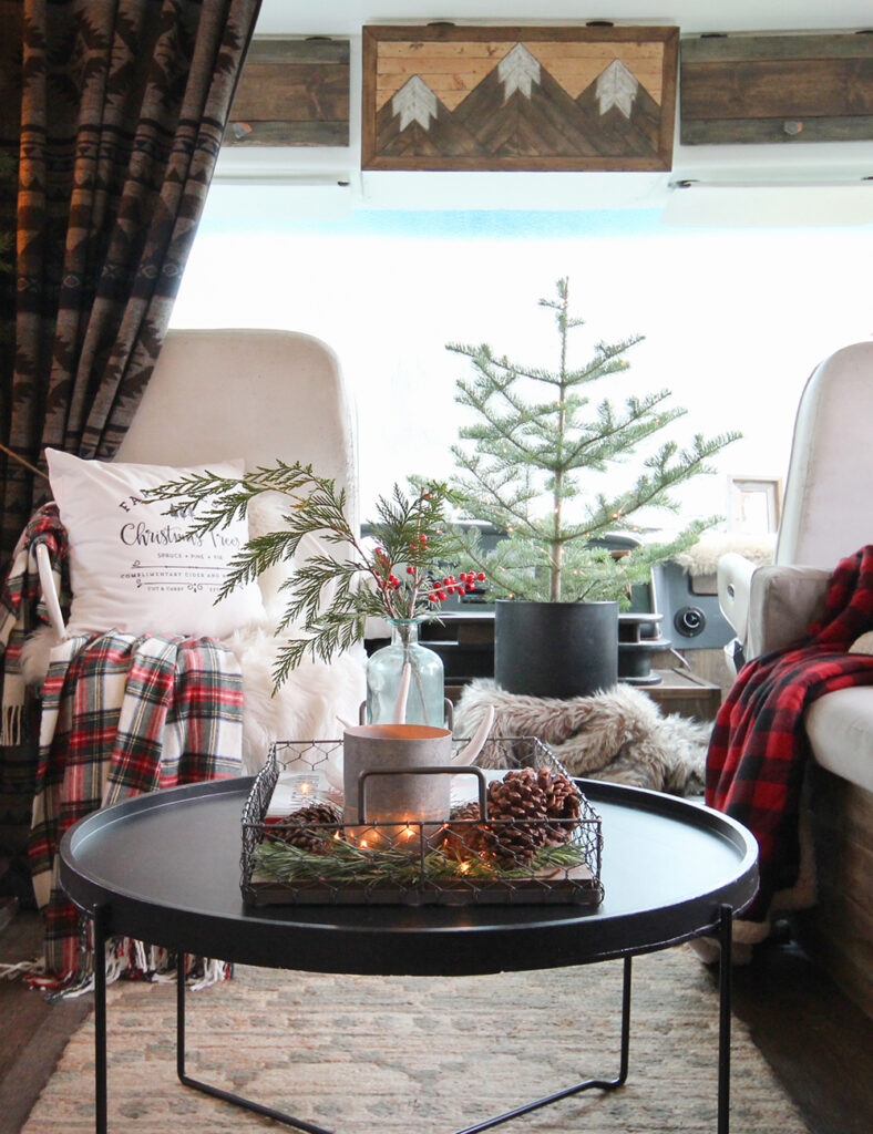 real Christmas tree in camper