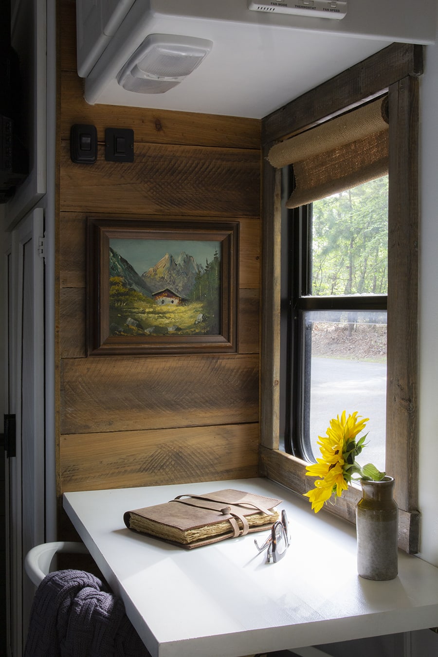 diy burlap roller shade in RV