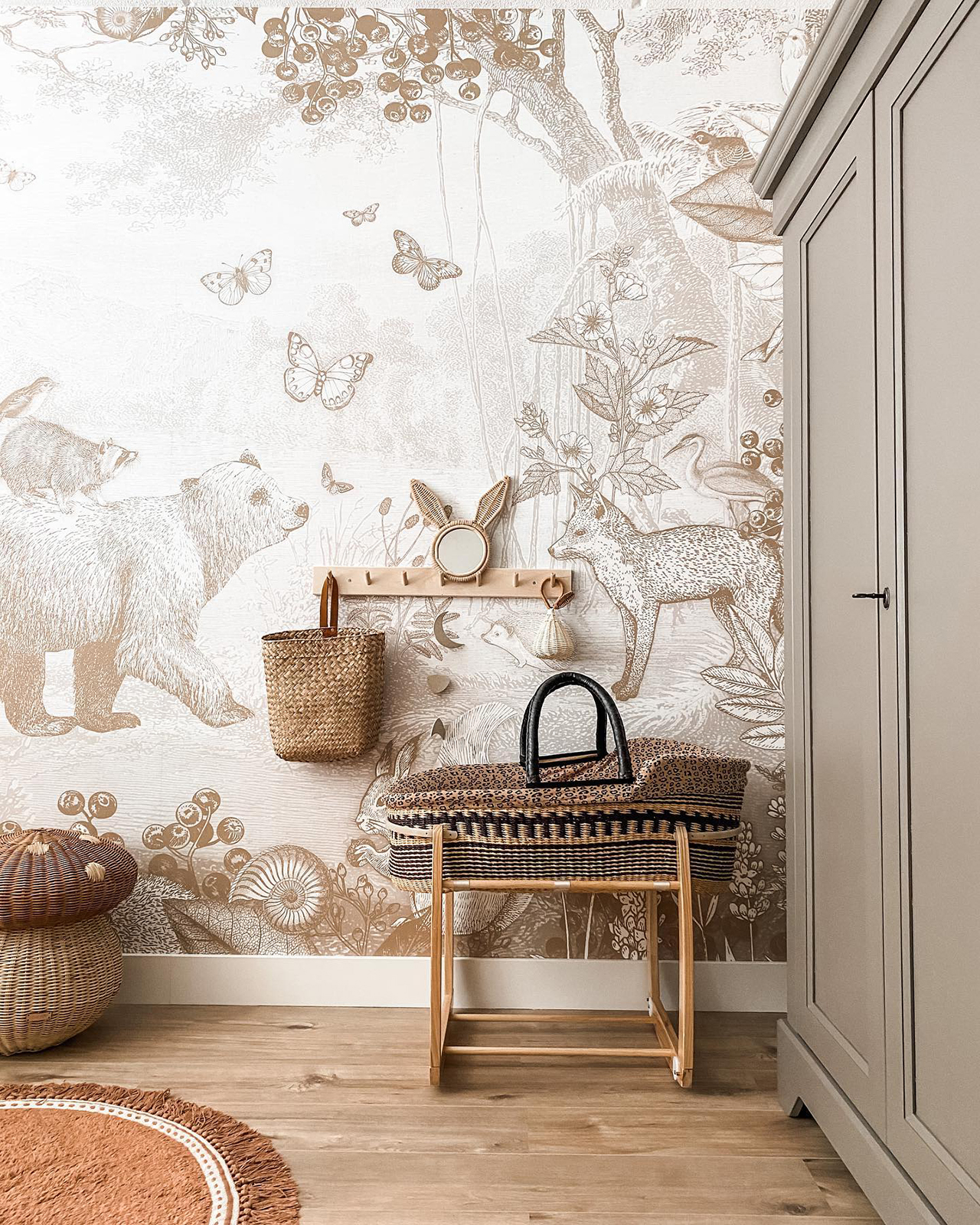 woodland wallpaper in nursery