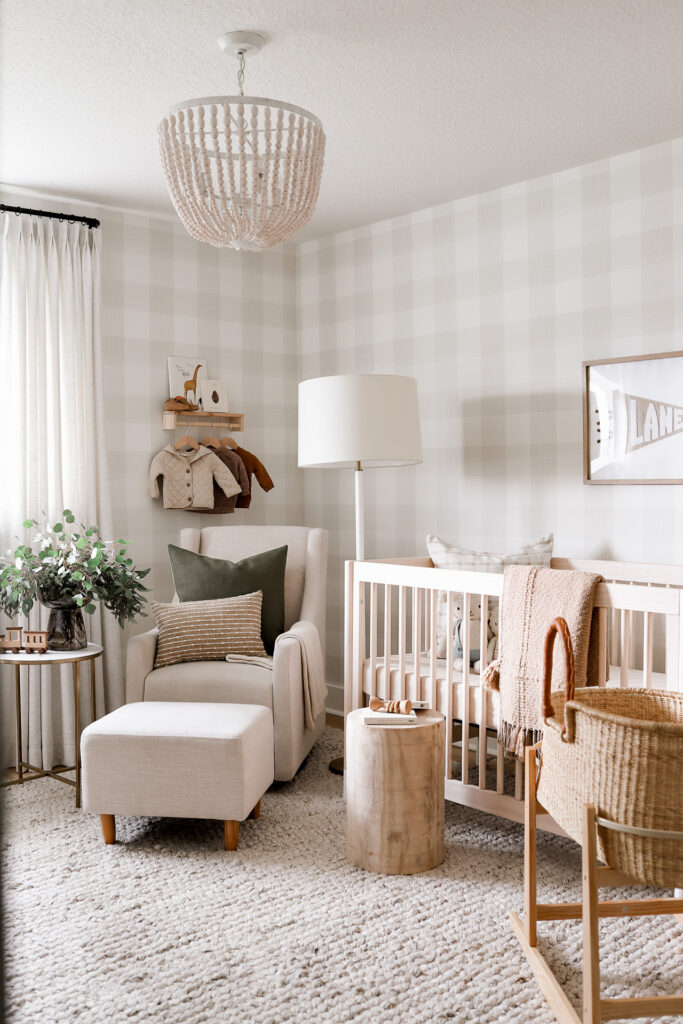 gender-neutral nursery plaid wallpaper