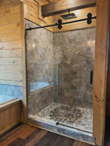 rustic modern shower in mountain home