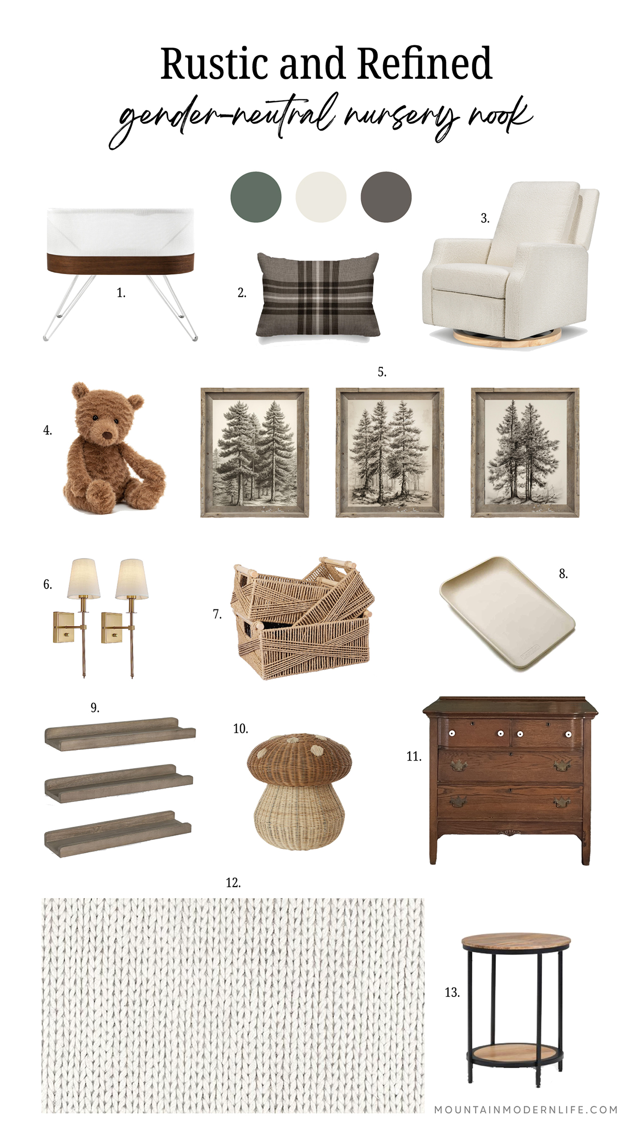 gender-neutral nursery nook moodboard