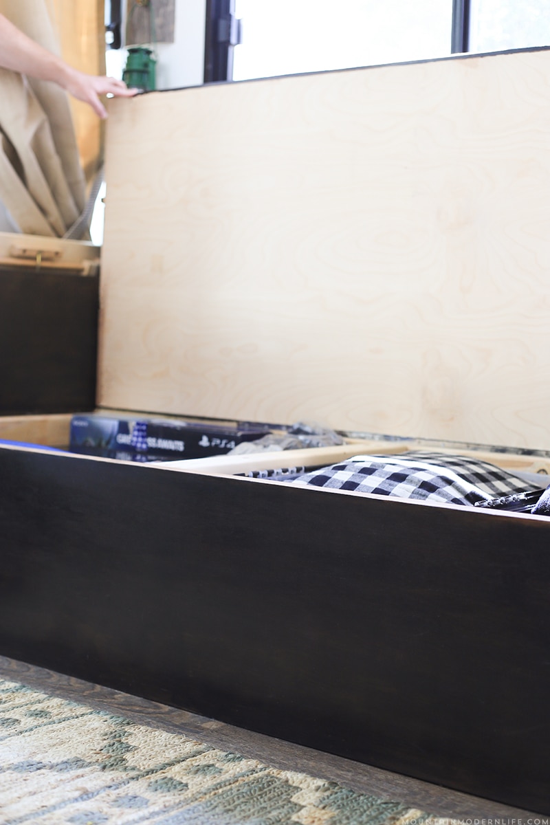 Custom RV Sofa with built-in storage | MountainModernLife.com